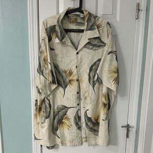 Caribbean Cream and Green Floral Casual Button Down Shirt